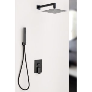 Distribuidor monomando empotrable LEÓN Cromo / negro + Conjunto de ducha 2