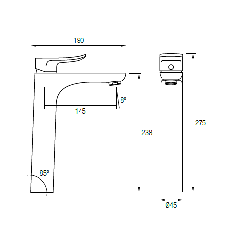 Grifo monomando de lavabo alto SAYRO Cromo - Negro