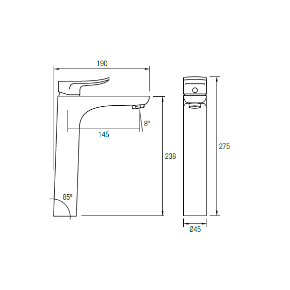 Grifo monomando de lavabo alto SAYRO Cromo - Negro