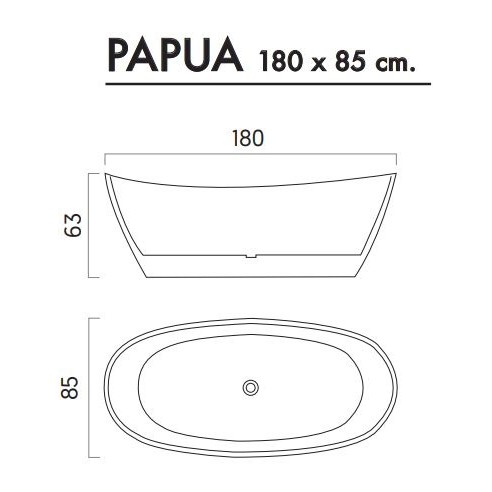 Bañera PAPUA Solid Surface Blanca 180x85 cm