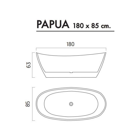 Bañera PAPUA Solid Surface Blanca 180x85 cm