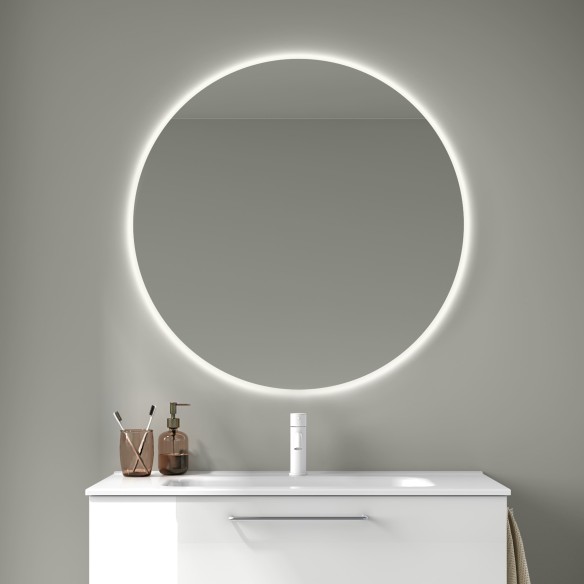 Espejo LUA LED – Perfil cromado, luz neutra, diámetro 60-90 cm