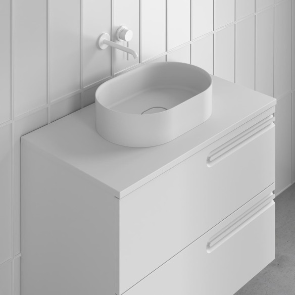 Lavabo OVAL sobre encimera – Solid Surface acabado mate con embellecedor