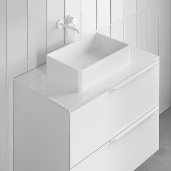 Lavabo TAOS sobre encimera – Solid Surface Blanco Mate, profundidad 12 cm