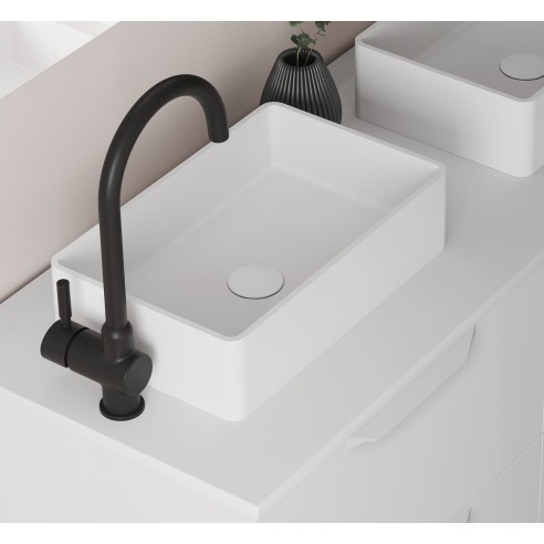 Lavabo TAOS sobre encimera – Solid Surface Blanco Mate, profundidad 12 cm