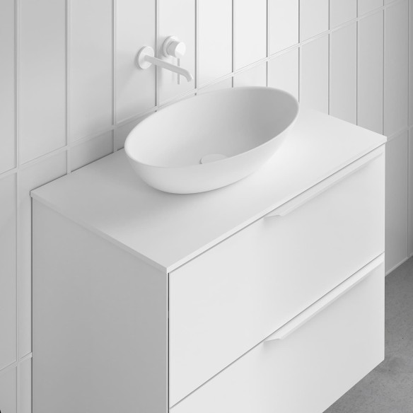 Lavabo VOLTA sobre encimera – Solid Surface Blanco Mate, profundidad 11,5 cm