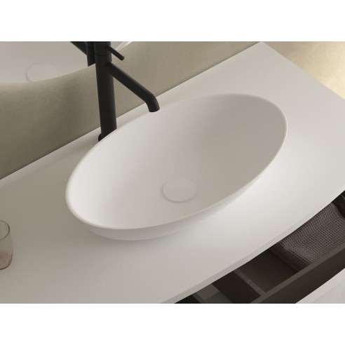 Lavabo VOLTA sobre encimera – Solid Surface Blanco Mate, profundidad 11,5 cm