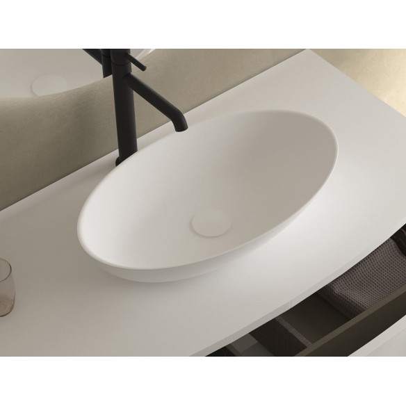 Lavabo VOLTA sobre encimera – Solid Surface Blanco Mate, profundidad 11,5 cm