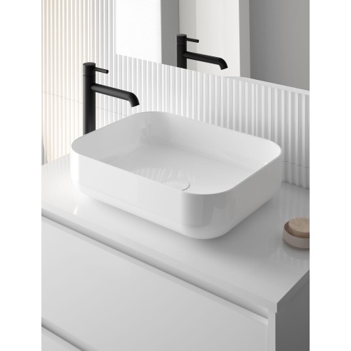 Lavabo NOMIA sobre encimera – Cerámico Blanco Brillo, profundidad 13 cm