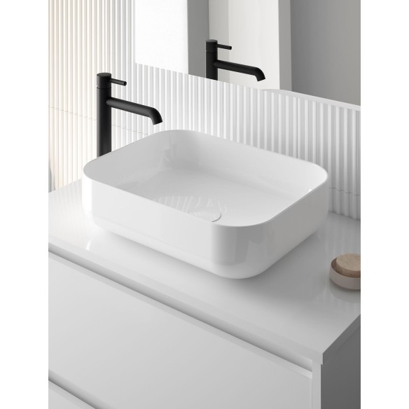 Lavabo NOMIA sobre encimera – Cerámico Blanco Brillo, profundidad 13 cm