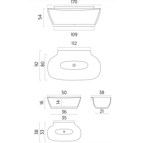 Bañera TONGA Solid Surface 170x92 cm Blanca