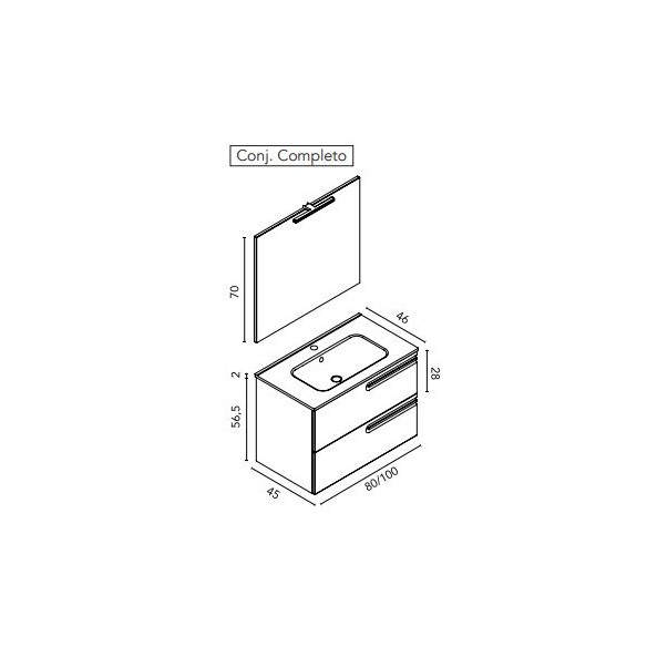 Mueble ECONIC 45 cm con 2 cajones y lavabo – Conjunto completo o premium