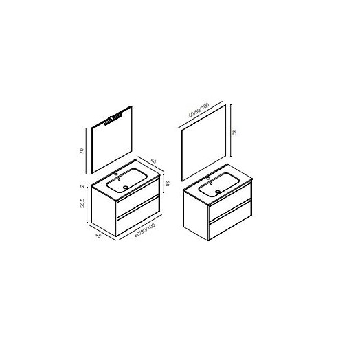 Mueble Suspendido ALFA Compact 46 cm | 2 Cajones