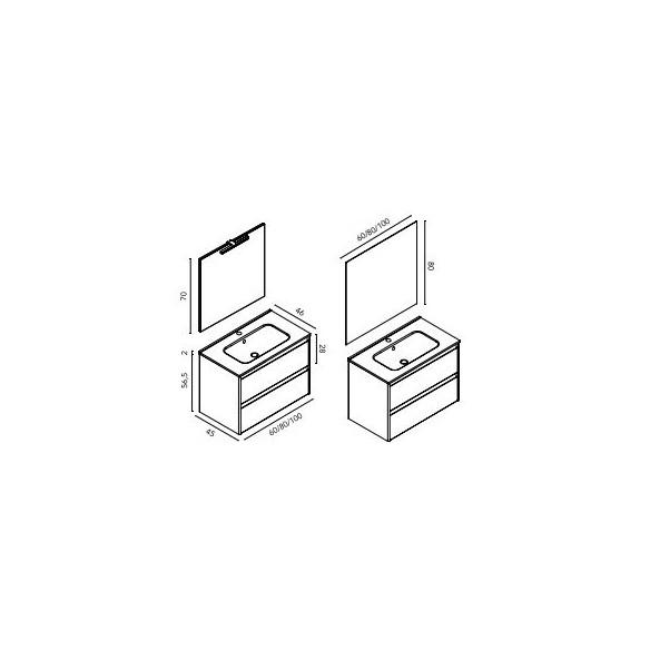 Mueble Suspendido ALFA Compact 46 cm | 2 Cajones