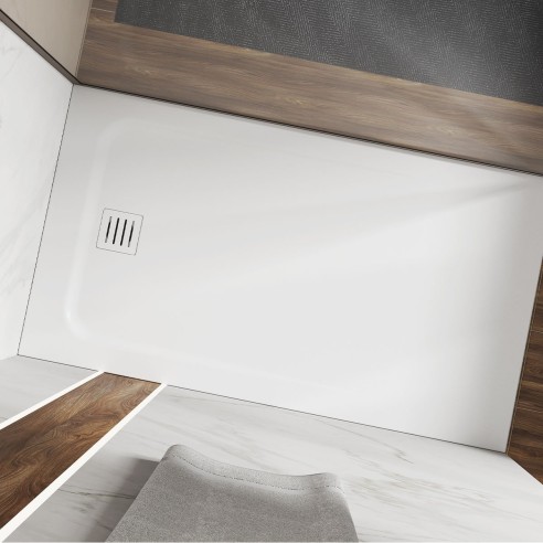 Plato de ducha FOIOS Solid Surface blanco con válvula Ø90